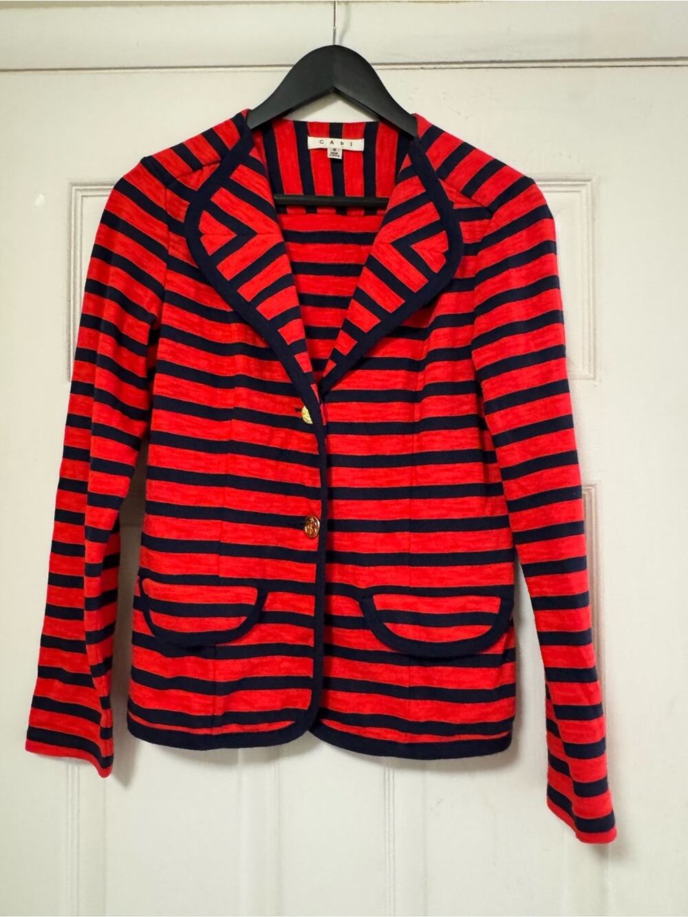 CAbi Red and Navy Striped Knit Blazer